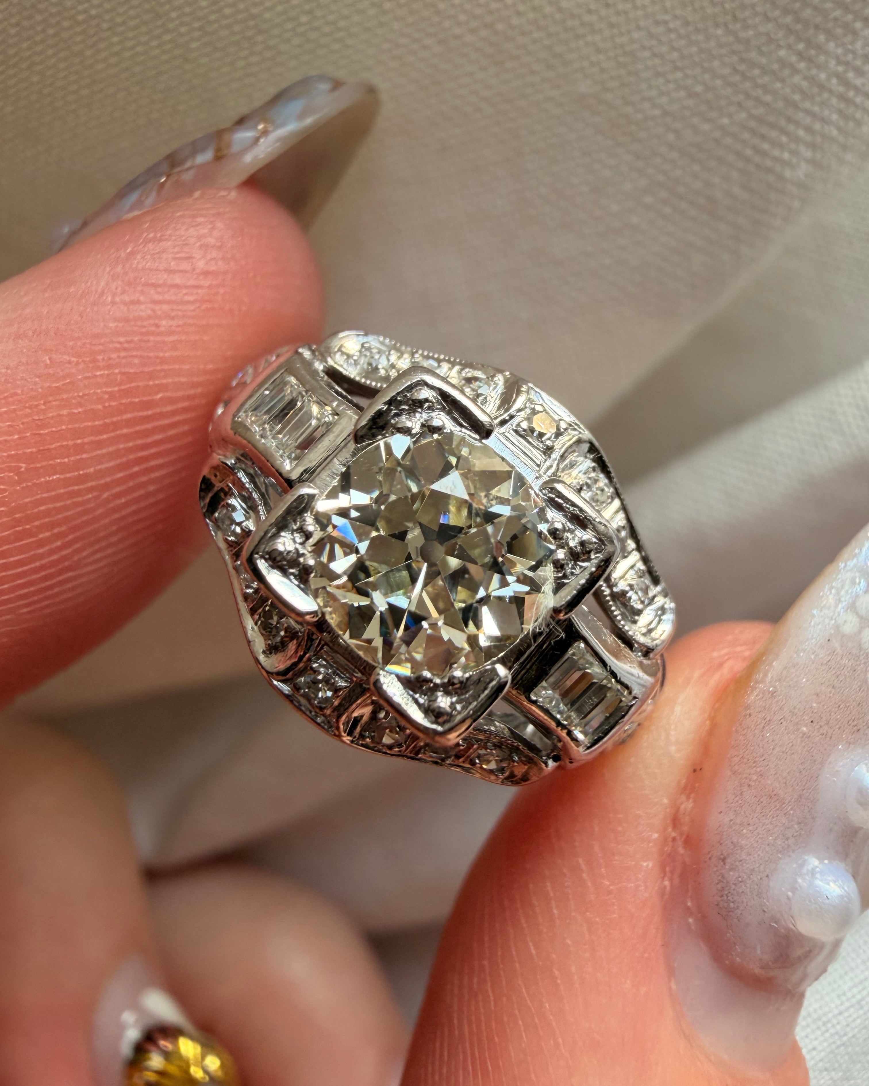 Art Deco Platinum 1.20 Carat Old European Cut Diamond Ring