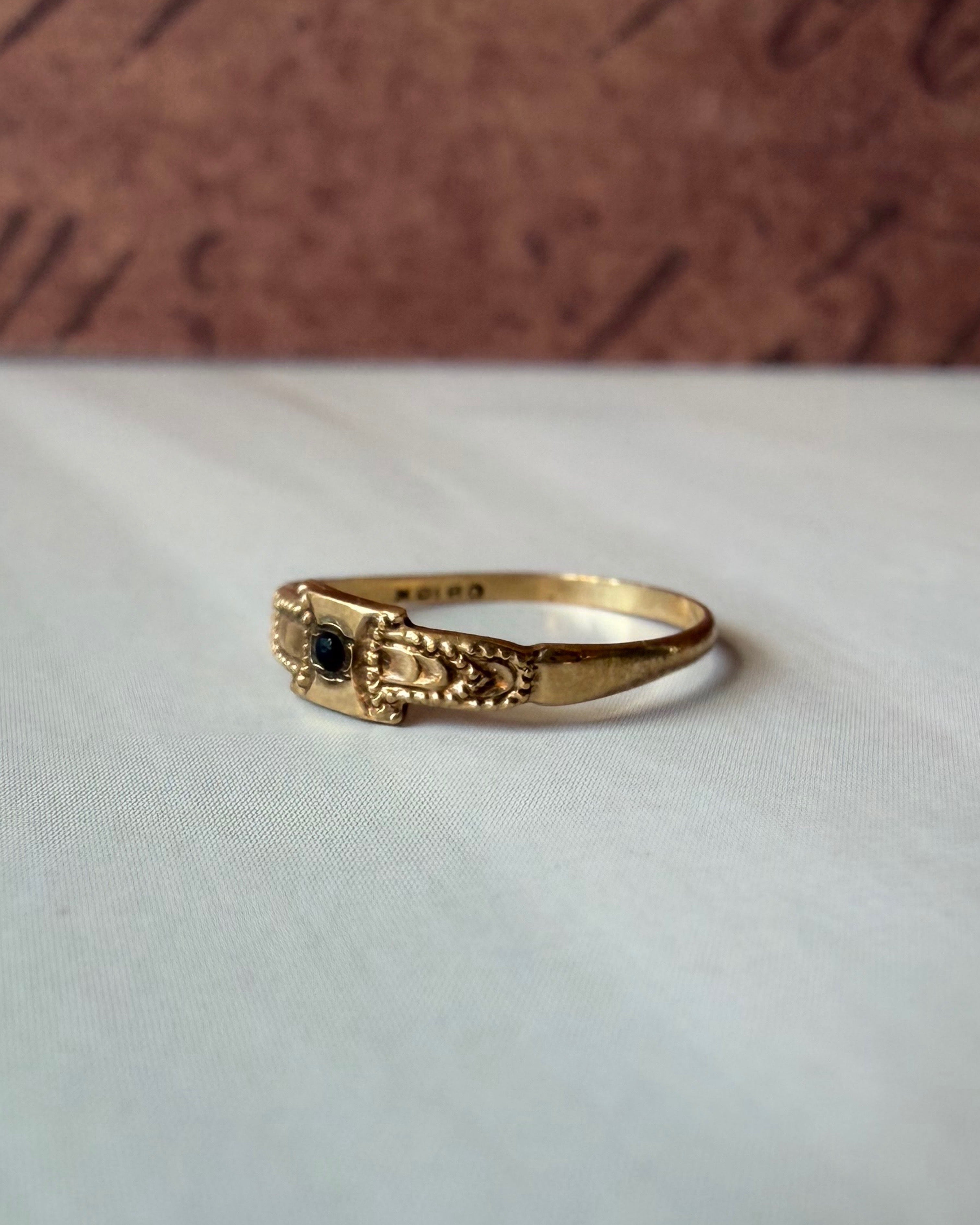 Edwardian Ostby and Barton 10k Yellow Gold and Red Glass Baby Midi Ring