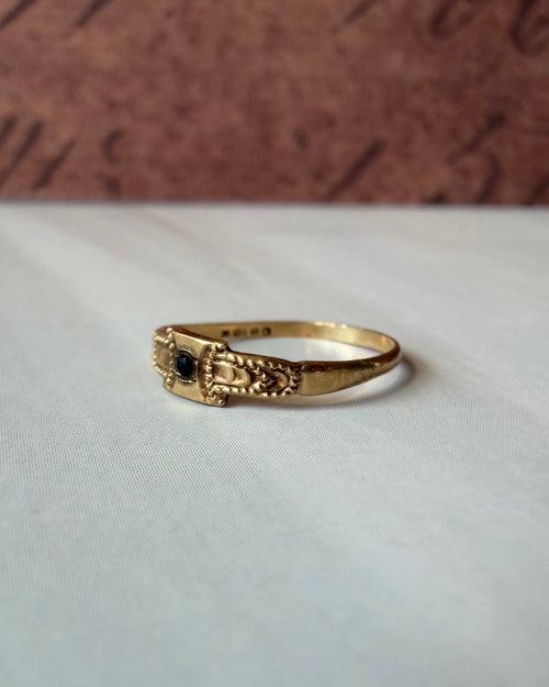 Edwardian Ostby and Barton 10k Yellow Gold and Red Glass Baby Midi Ring