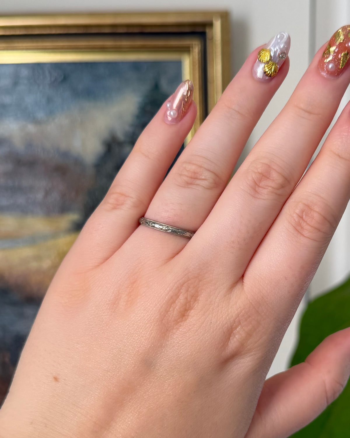Art Deco 18k White Gold Orange Blossom 2.3 mm Band Ring