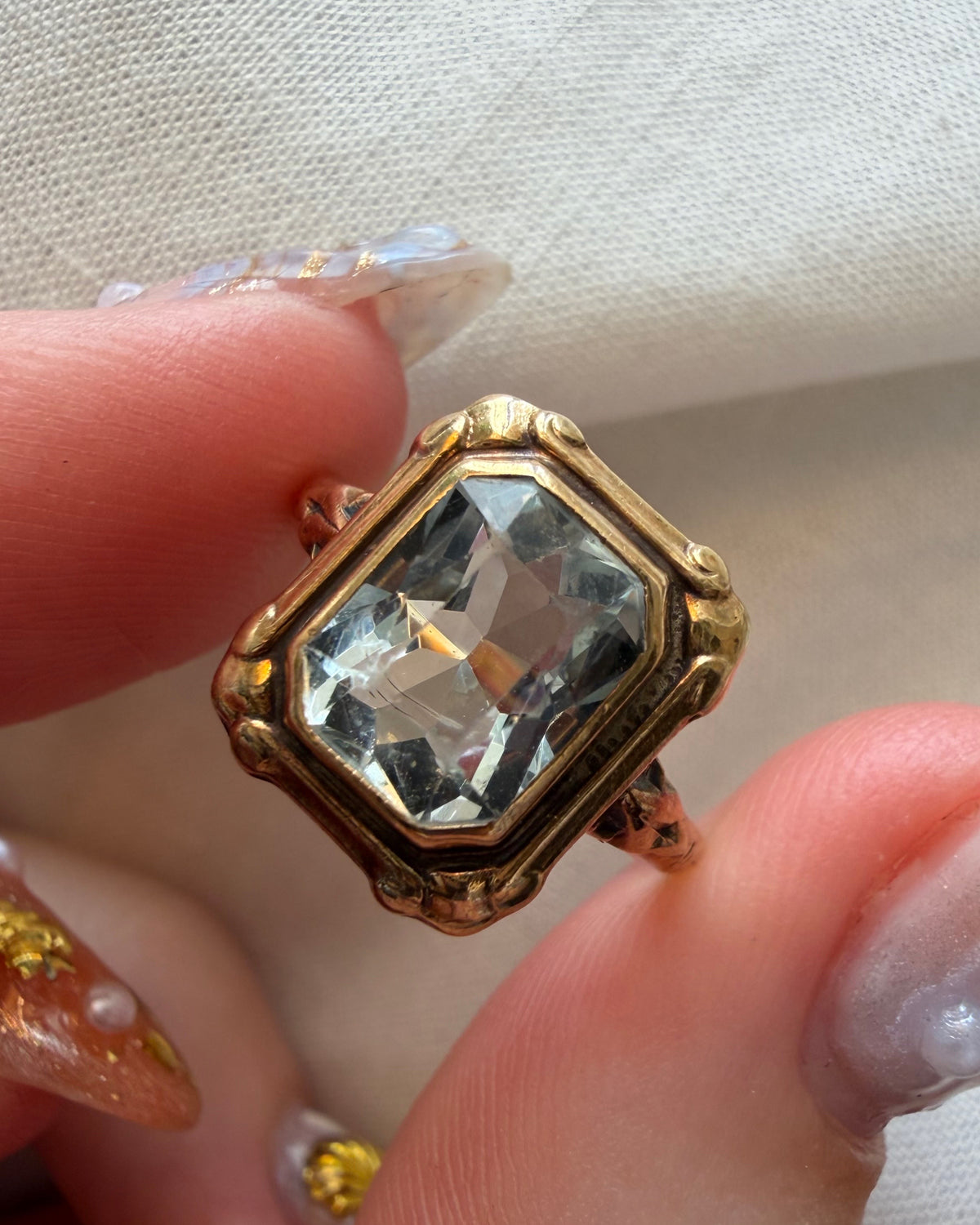 Retro 10k Yellow Gold and Aquamarine Bezel Set Ring