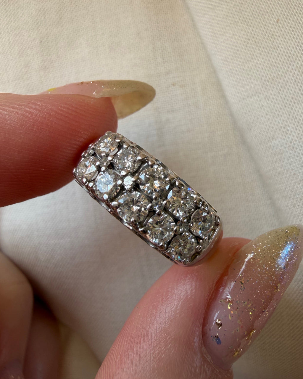 Vintage 14k White Gold and Diamond Double Row Ring