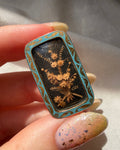 Victorian 14k Rose Gold, Carved Wood and Enamel Flower Shadow Box Brooch