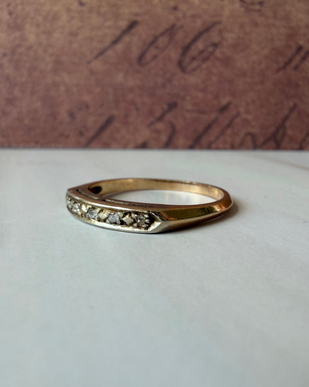 Retro 14k Two-Tone Gold and Diamond Band Ring