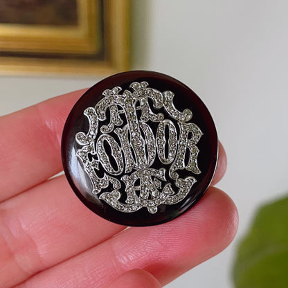 Edwardian 14k Yellow Gold, Platinum, Diamond, and Agate Mourning Brooch