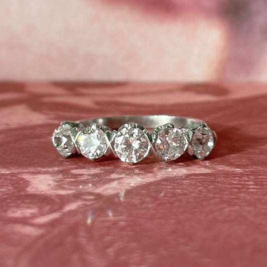 Art Deco Platinum and Diamond Five Stone Ring