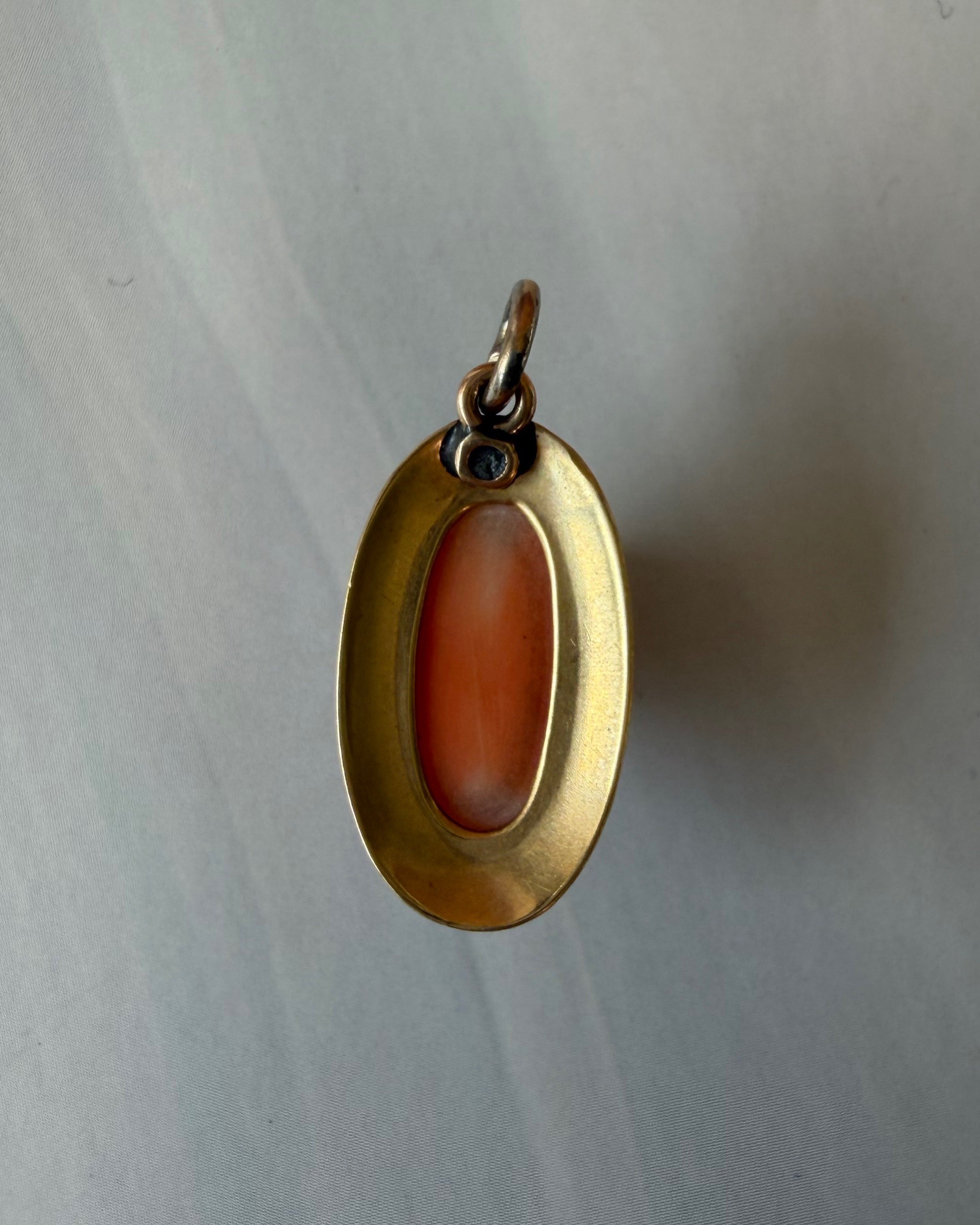 Victorian 14k Yellow Gold and Coral Charm Pendant