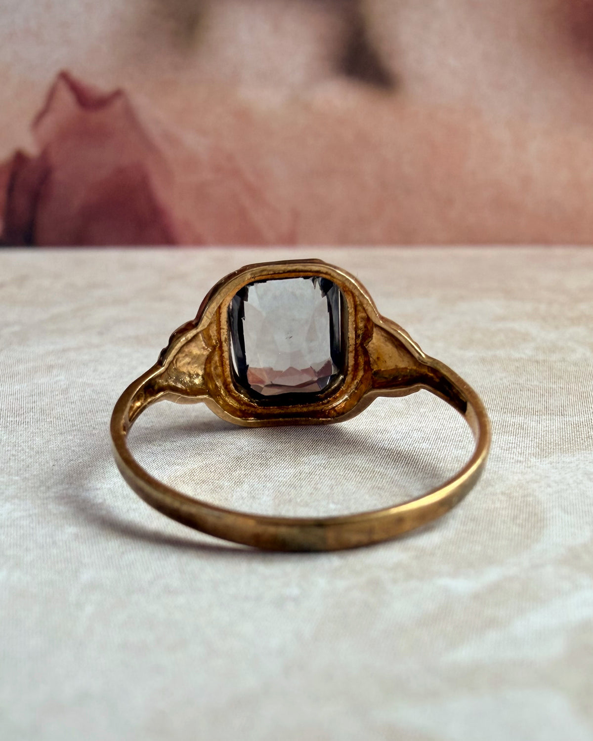 Retro Budlong Docherty & Armstrong 10k Yellow Gold and Blue Glass Bezel Ring