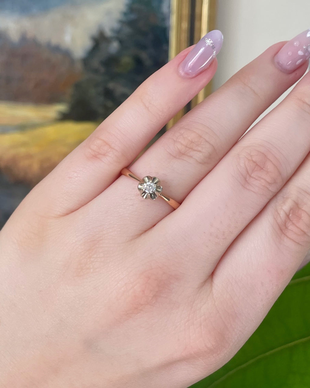 Vintage Soviet Kiev Jewelry Company 14k Two-Tone Gold and Cubic Zirconia Buttercup Deadstock Ring