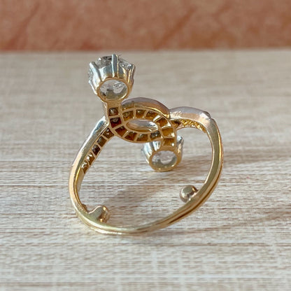 Edwardian Platinum, 14k Yellow Gold, and Diamond Toi et Moi Ring