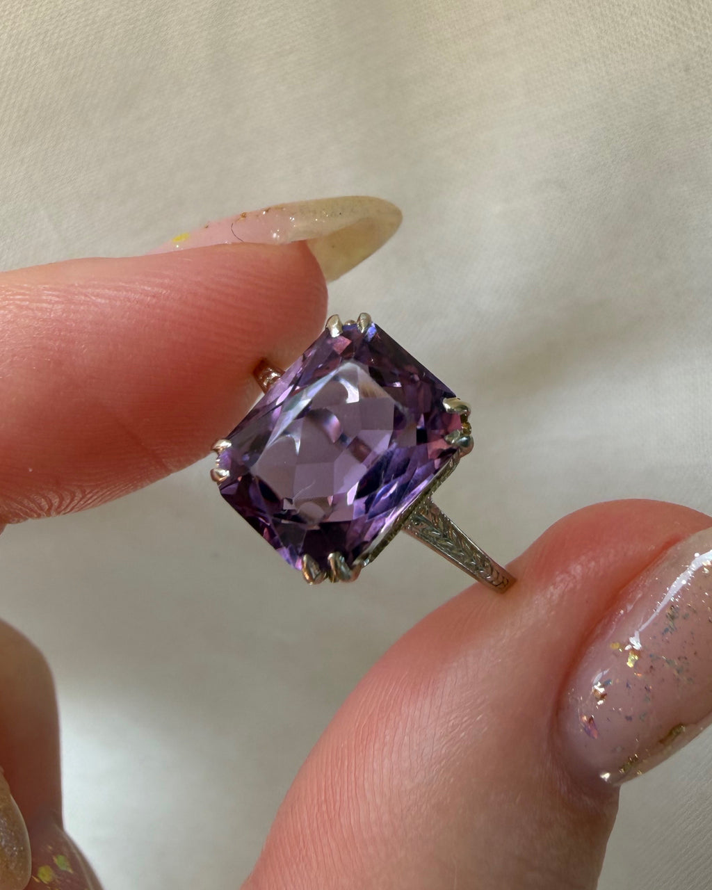 Art Deco 14k White Gold and Amethyst Ring