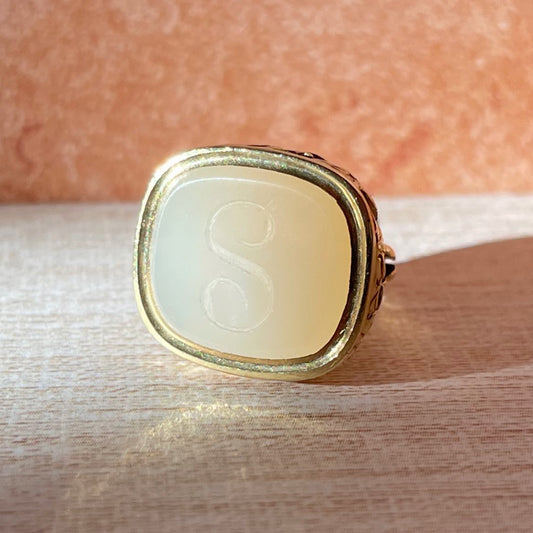 Victorian 14k Yellow Gold and Intaglio White Agate Fob Pendant