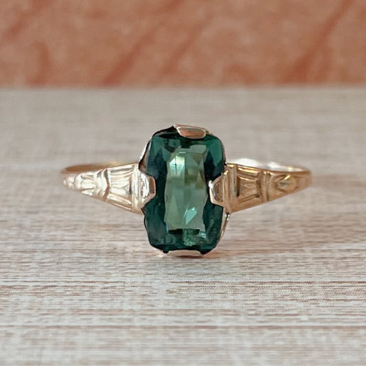 Art Deco 10k Rose Gold and Green Tourmaline Ring