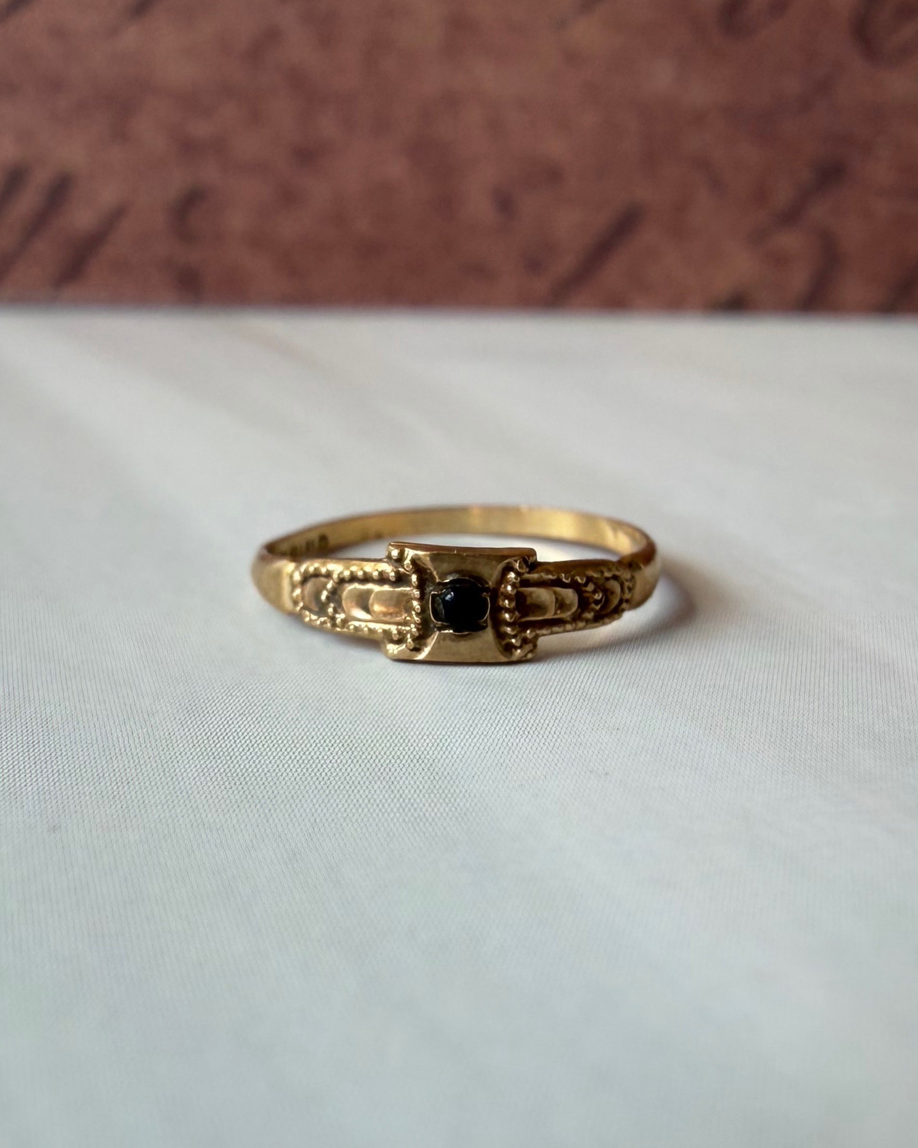 Edwardian Ostby and Barton 10k Yellow Gold and Red Glass Baby Midi Ring