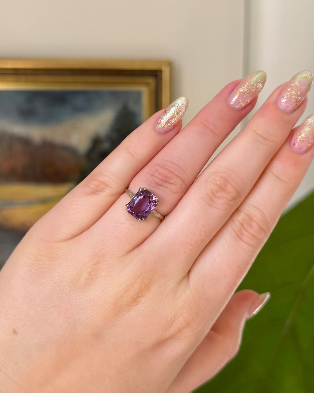 Art Deco 14k White Gold and Amethyst Ring