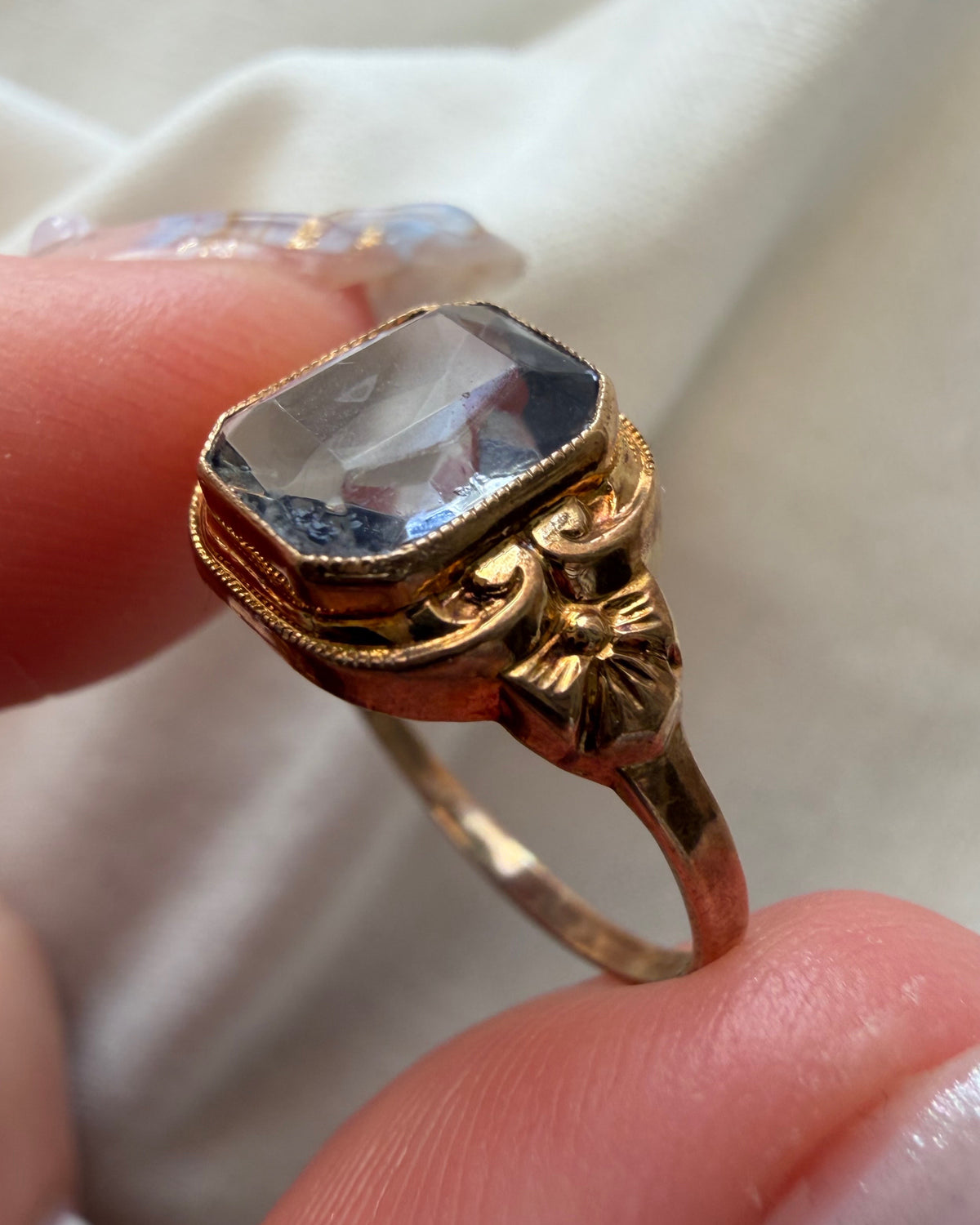 Retro Budlong Docherty & Armstrong 10k Yellow Gold and Blue Glass Bezel Ring