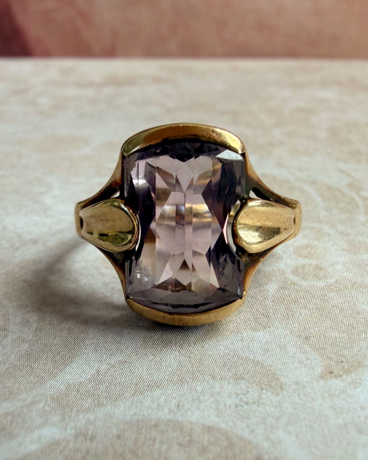 Retro 10k Yellow Gold and Rose de France Amethyst Ring