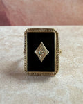 Art Deco 10k Yellow Gold, Onyx, and Diamond Ring