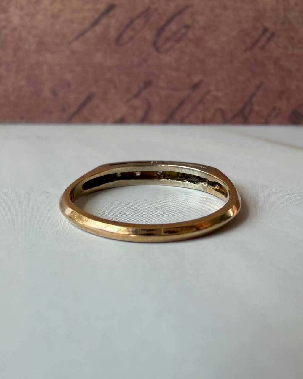 Retro 14k Two-Tone Gold and Diamond Band Ring
