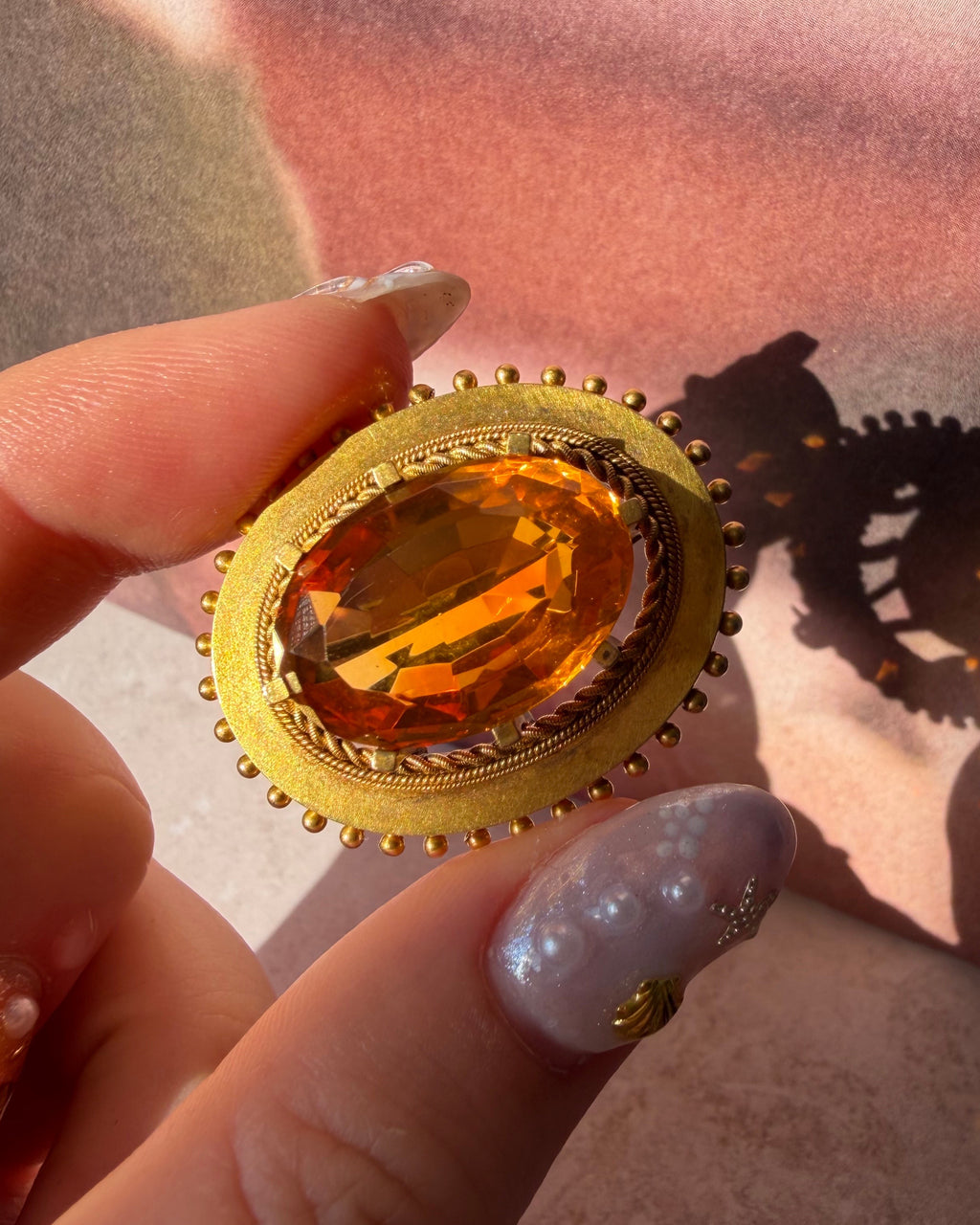 Victorian 15k Yellow Bloomed Gold and Citrine Brooch