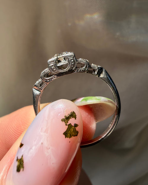 Art Deco Schless Brod & Co. Platinum and Diamond “Horseshoe” Ring