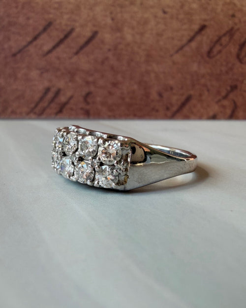 Vintage 14k White Gold and Diamond Double Row Ring