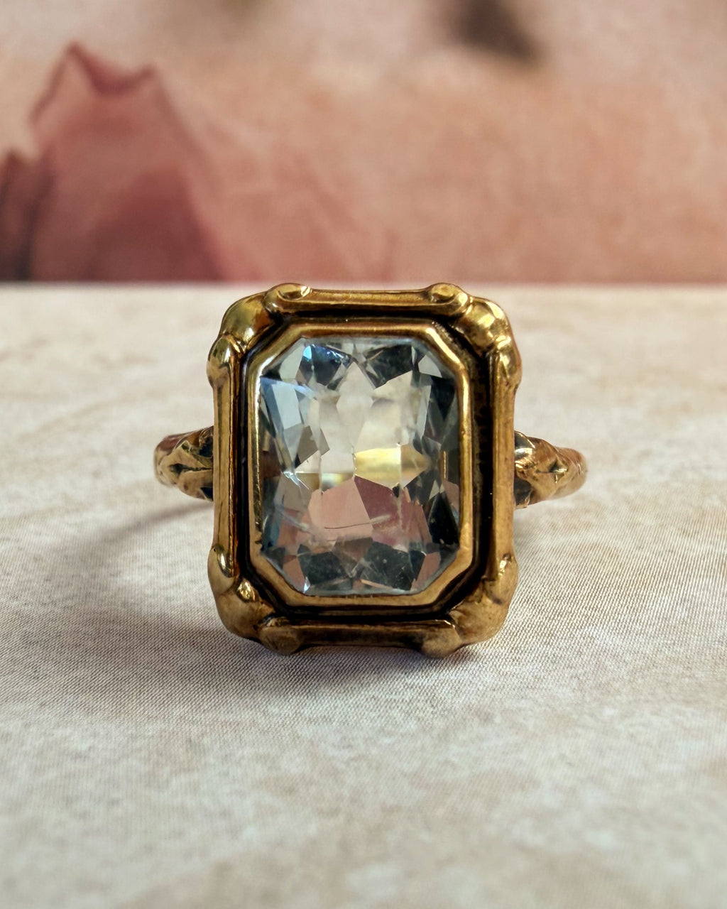 Retro 10k Yellow Gold and Aquamarine Bezel Set Ring