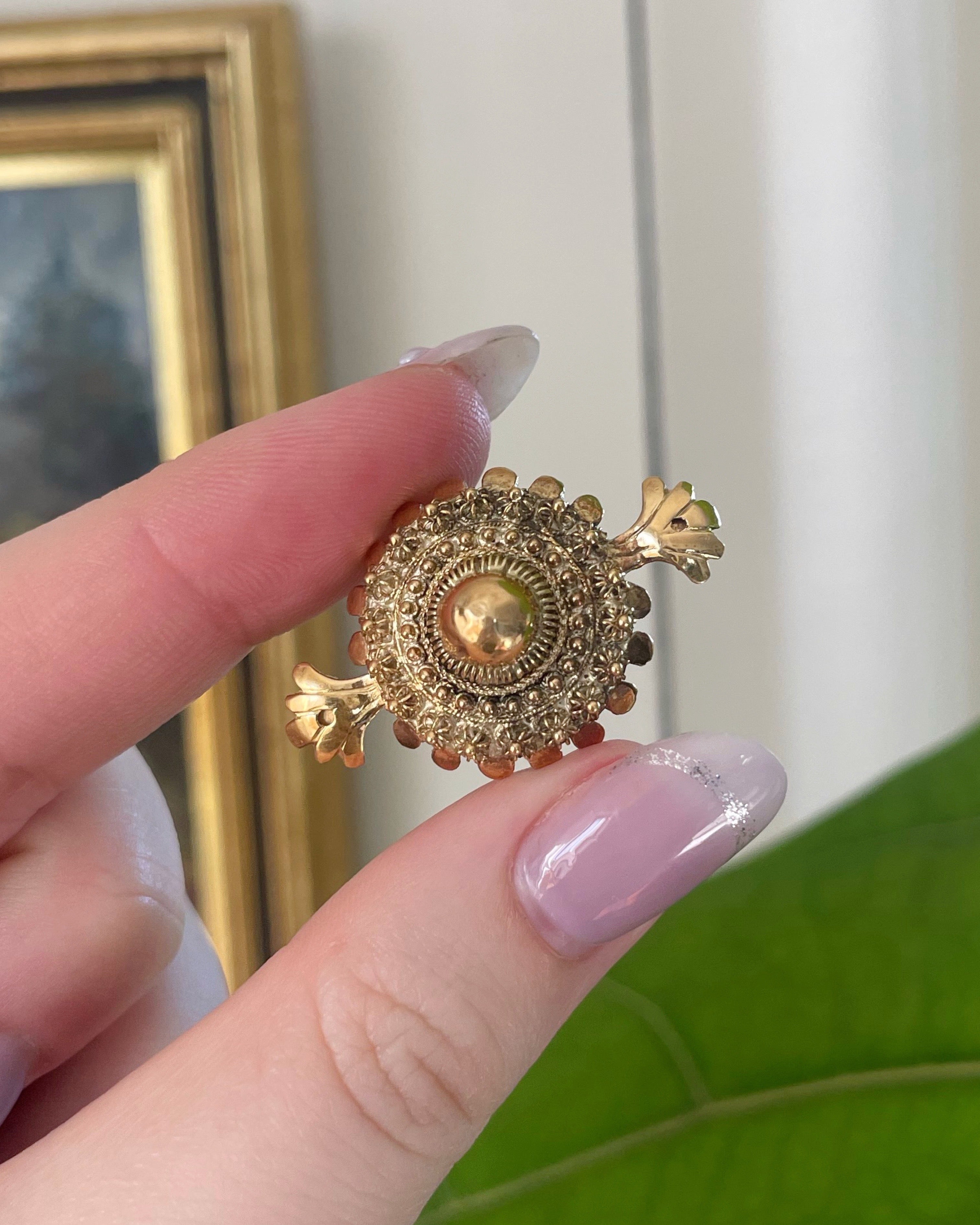 Georgian 18k Yellow Gold Cannetille Brooch