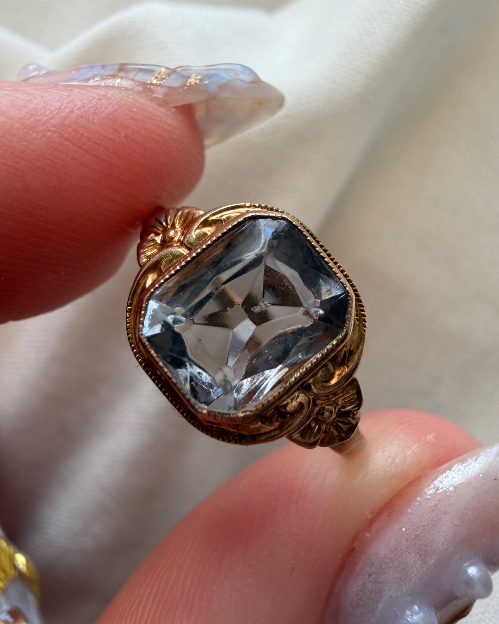 Retro Budlong Docherty & Armstrong 10k Yellow Gold and Blue Glass Bezel Ring
