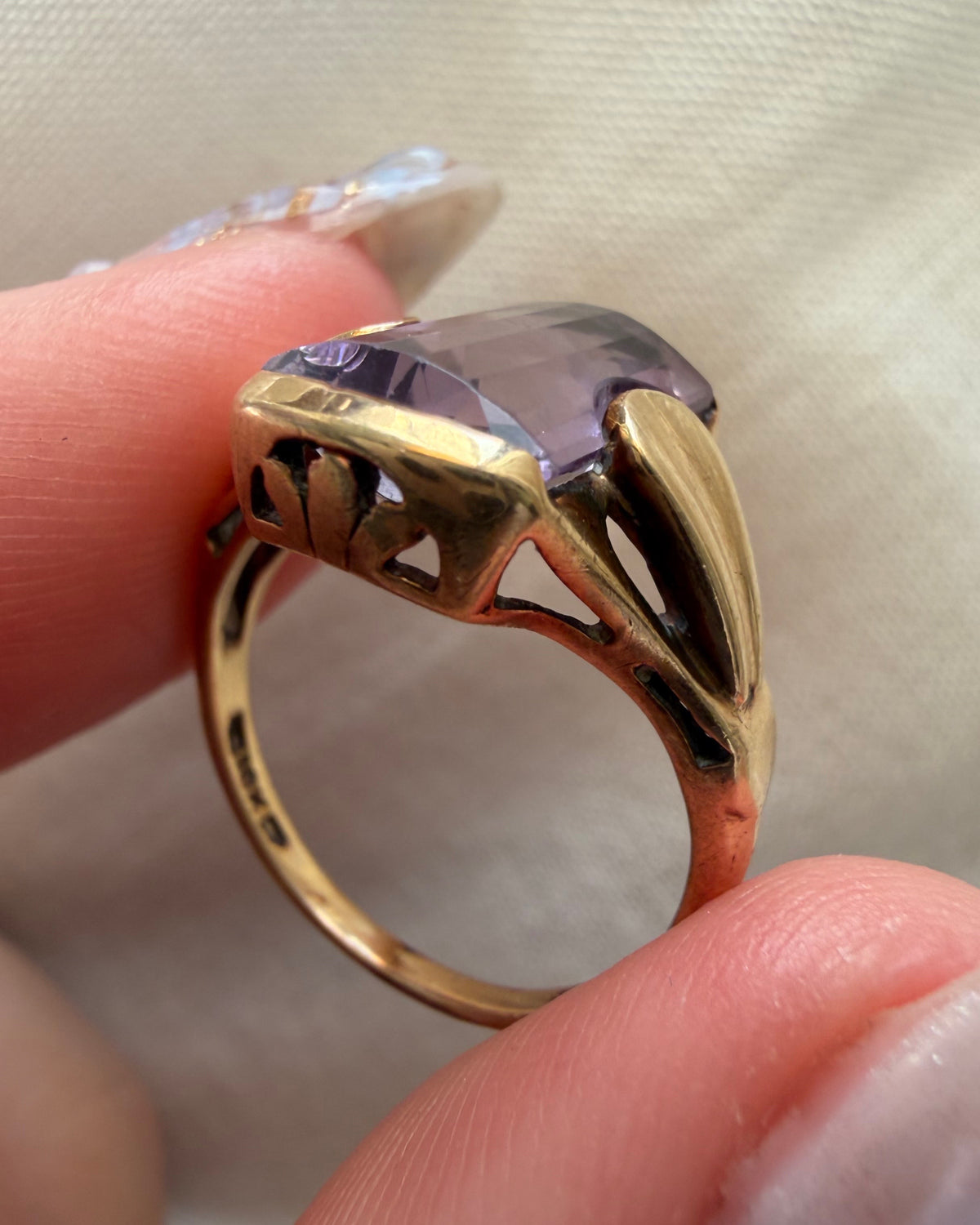 Retro 10k Yellow Gold and Rose de France Amethyst Ring