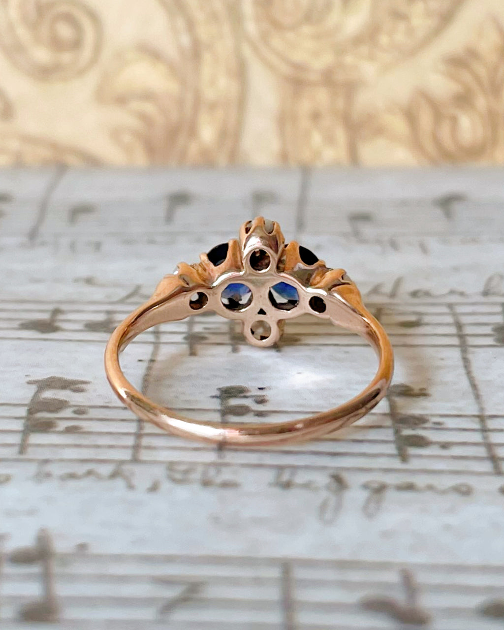 Victorian 10k Rose Gold, Synthetic Sapphire, and Pearl Ring
