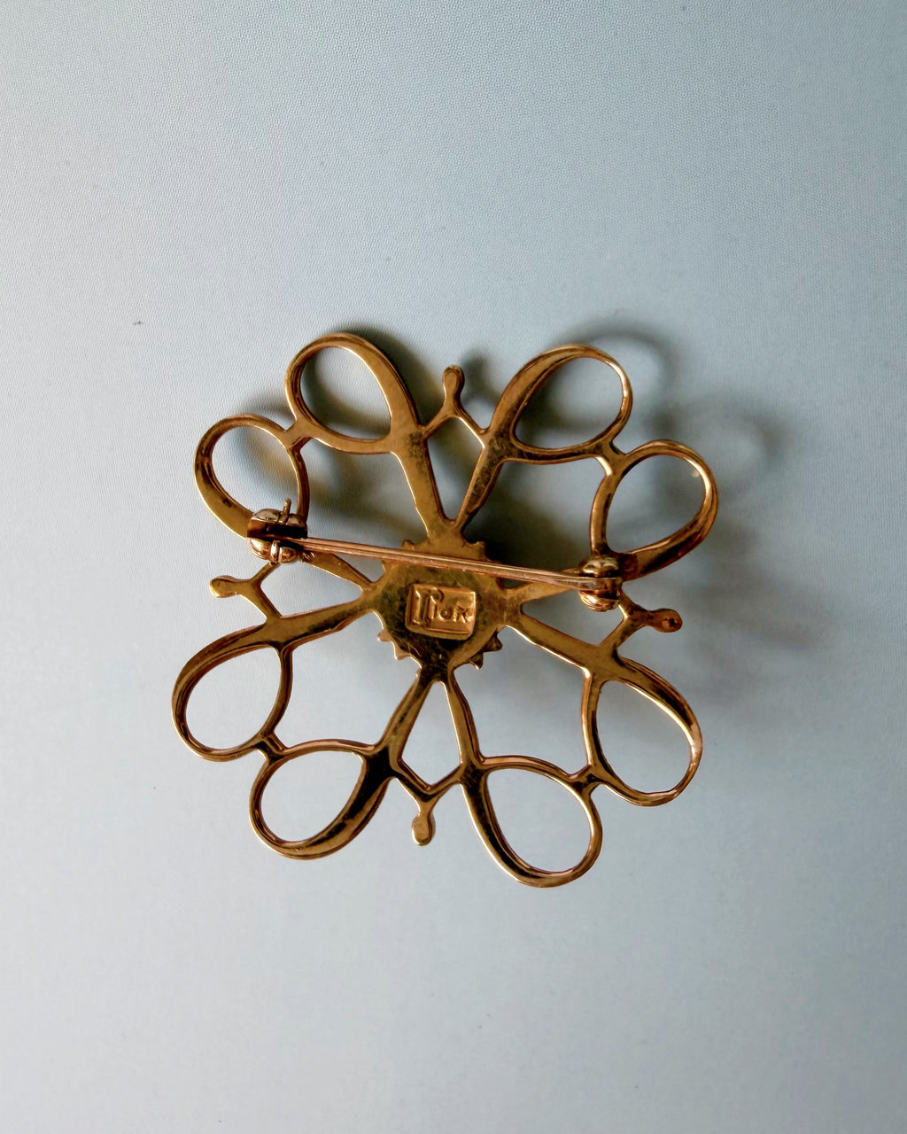 Vintage Robbins Company Avon 10k Yellow Gold, White Sapphire, and Black Enamel Brooch