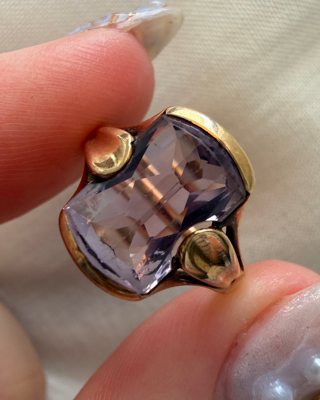 Retro 10k Yellow Gold and Rose de France Amethyst Ring
