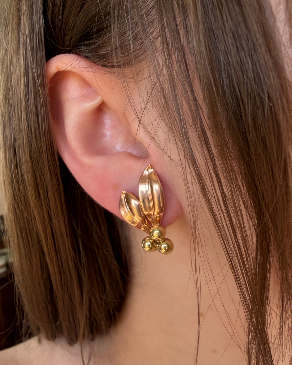 Pair of Retro Forstner 10k Two-Tone Gold Flora Berry Screw Back Earrings