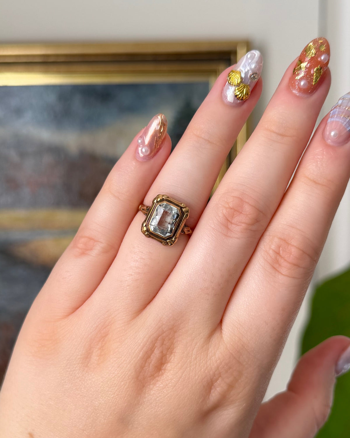 Retro 10k Yellow Gold and Aquamarine Bezel Set Ring