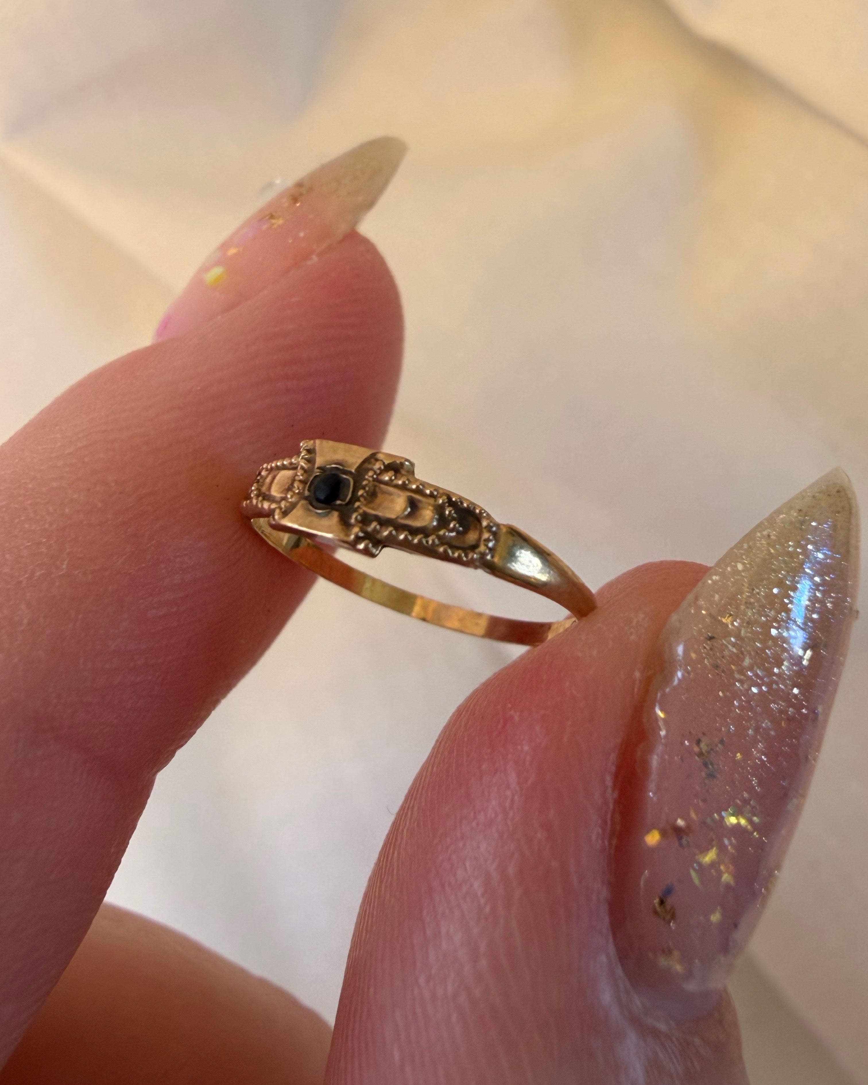 Edwardian Ostby and Barton 10k Yellow Gold and Red Glass Baby Midi Ring
