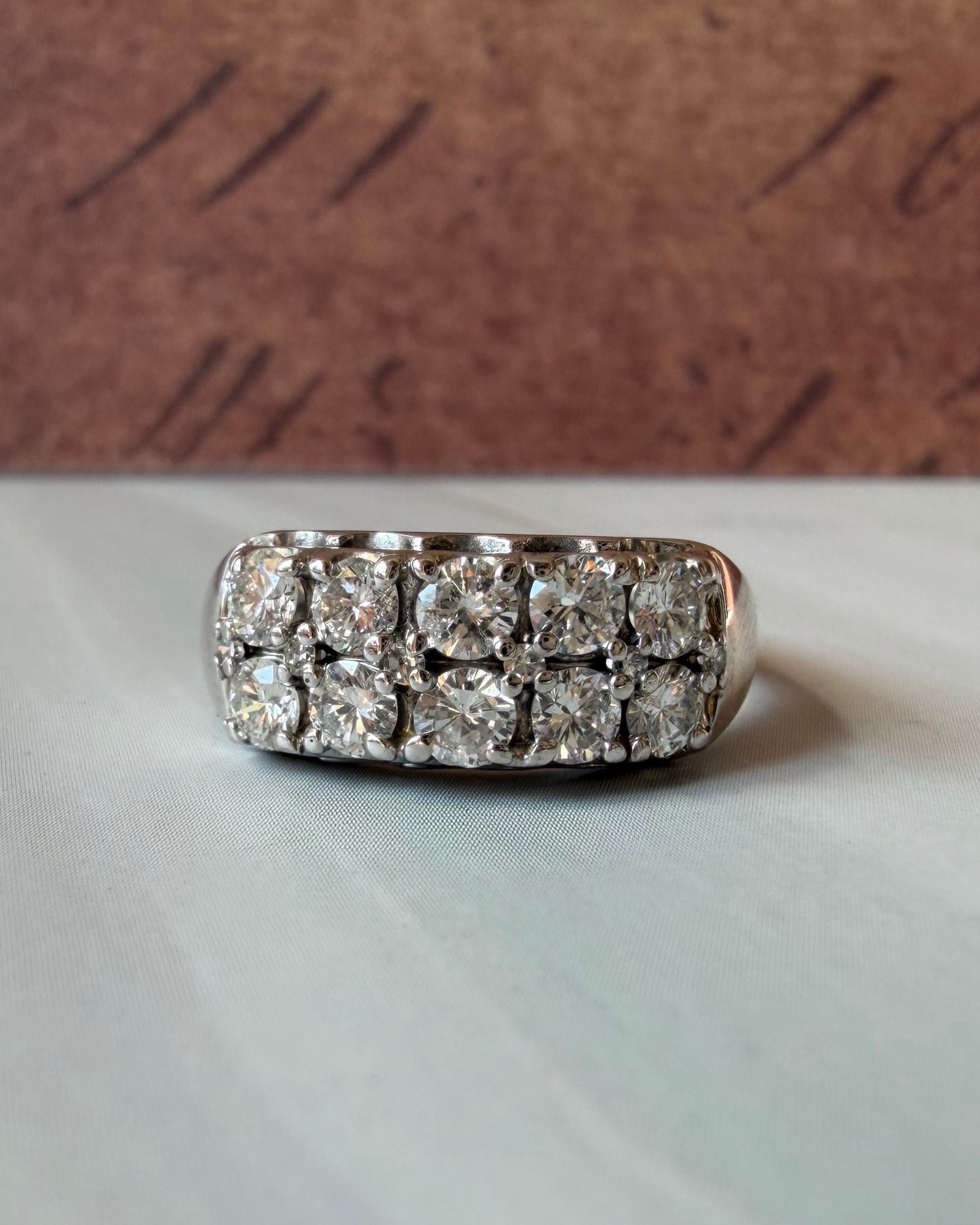 Vintage 14k White Gold and Diamond Double Row Ring