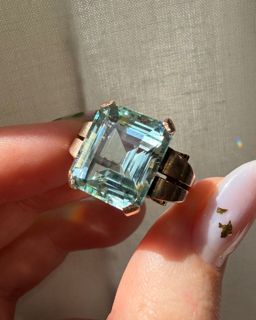 Retro 10k Rose Gold and Aquamarine Cocktail Ring