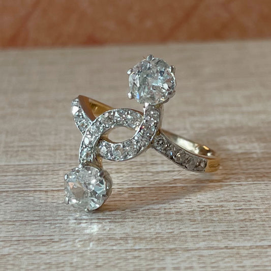 Edwardian Platinum, 14k Yellow Gold, and Diamond Toi et Moi Ring