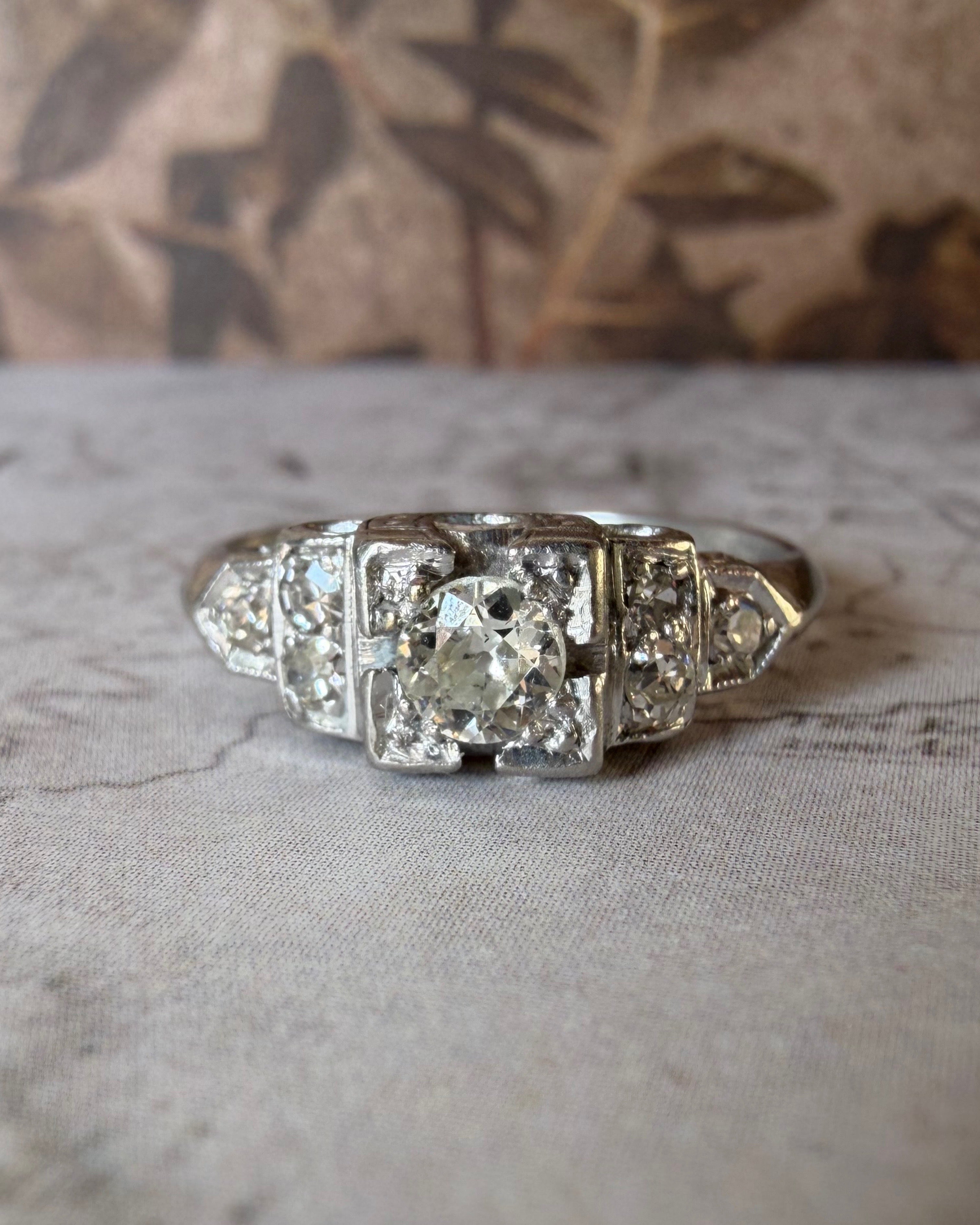 Art Deco Schless Brod & Co. Platinum and Diamond “Horseshoe” Ring