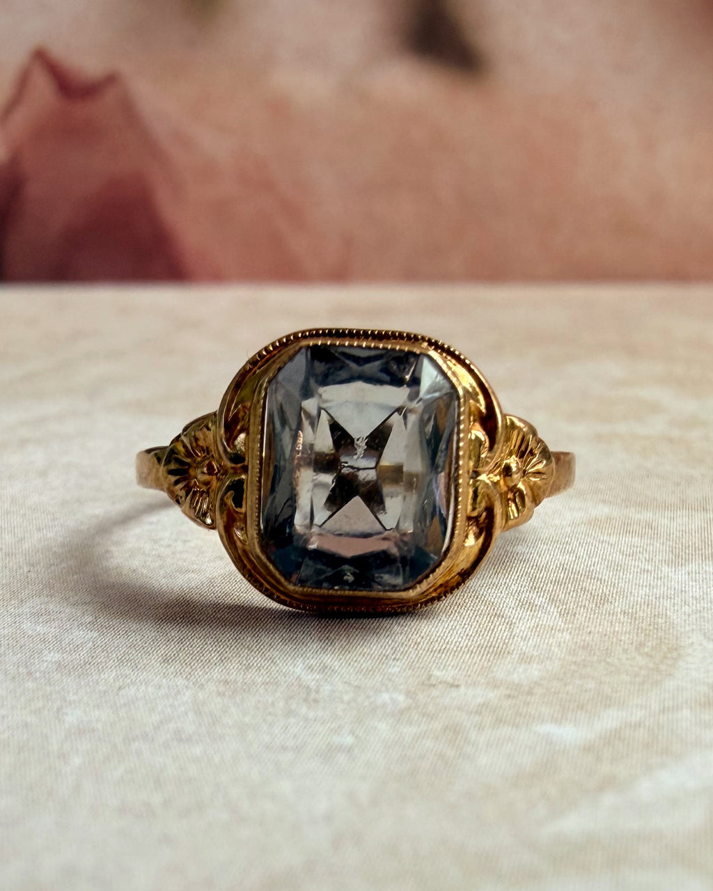 Retro Budlong Docherty & Armstrong 10k Yellow Gold and Blue Glass Bezel Ring