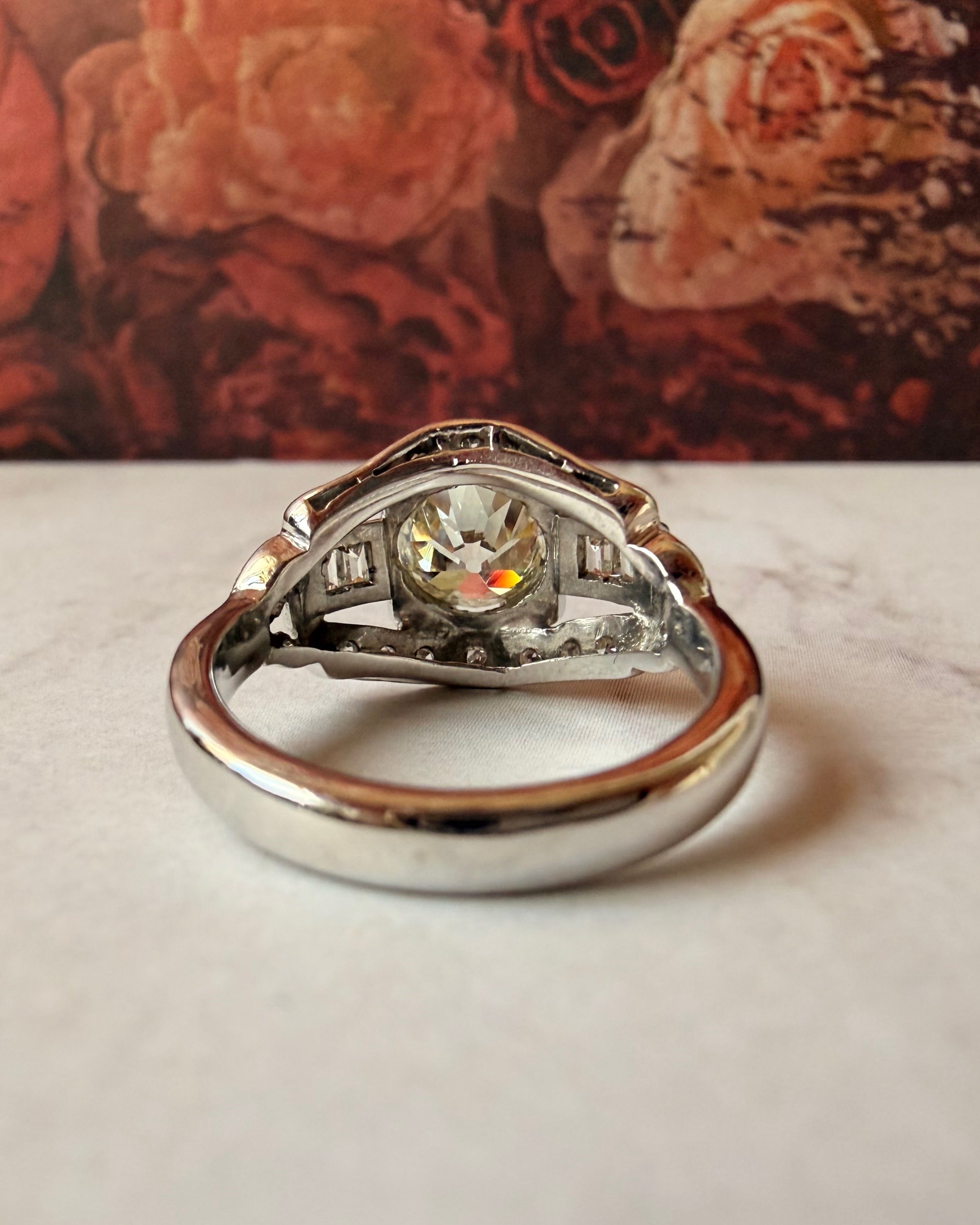 Art Deco Platinum 1.20 Carat Old European Cut Diamond Ring