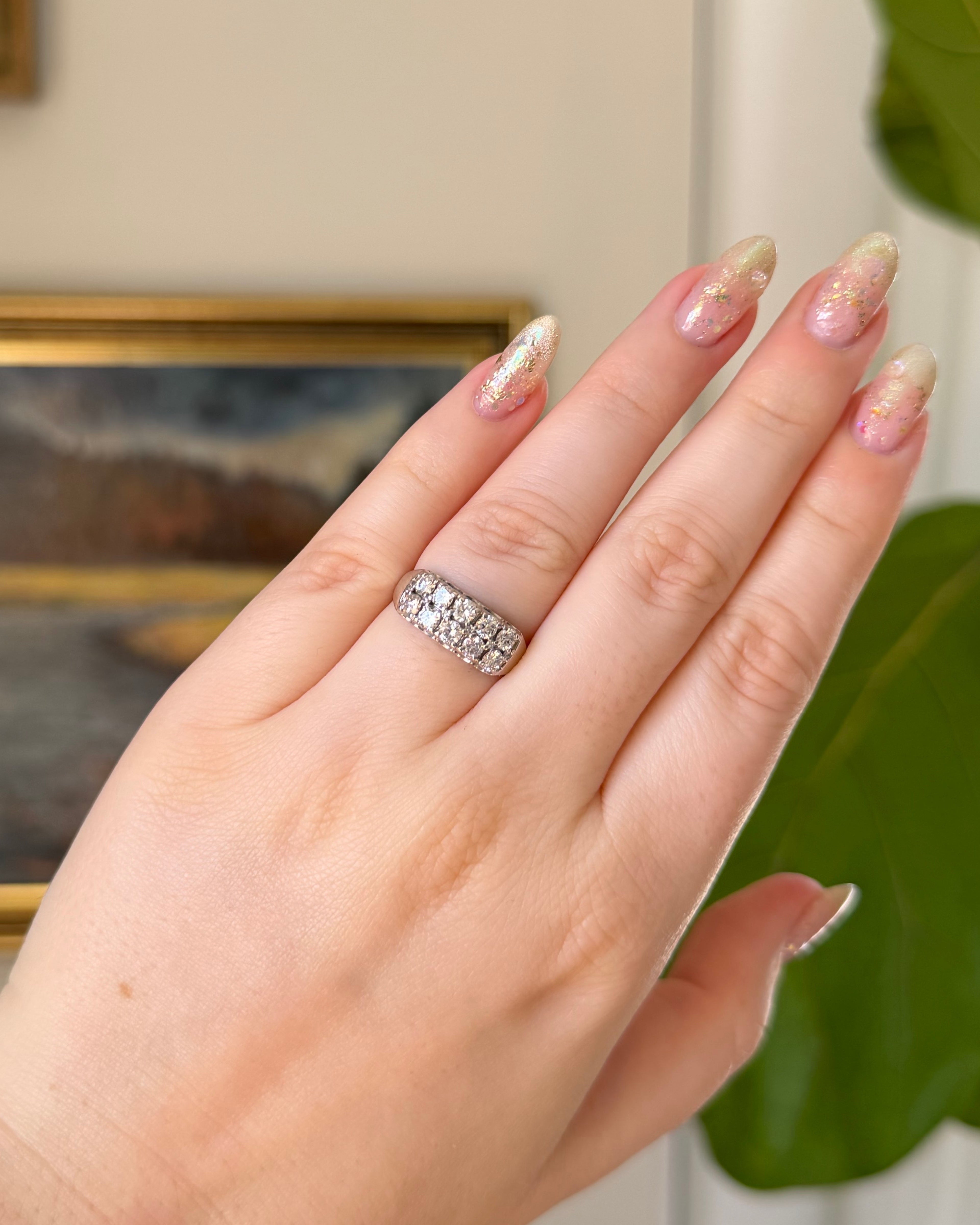 Vintage 14k White Gold and Diamond Double Row Ring