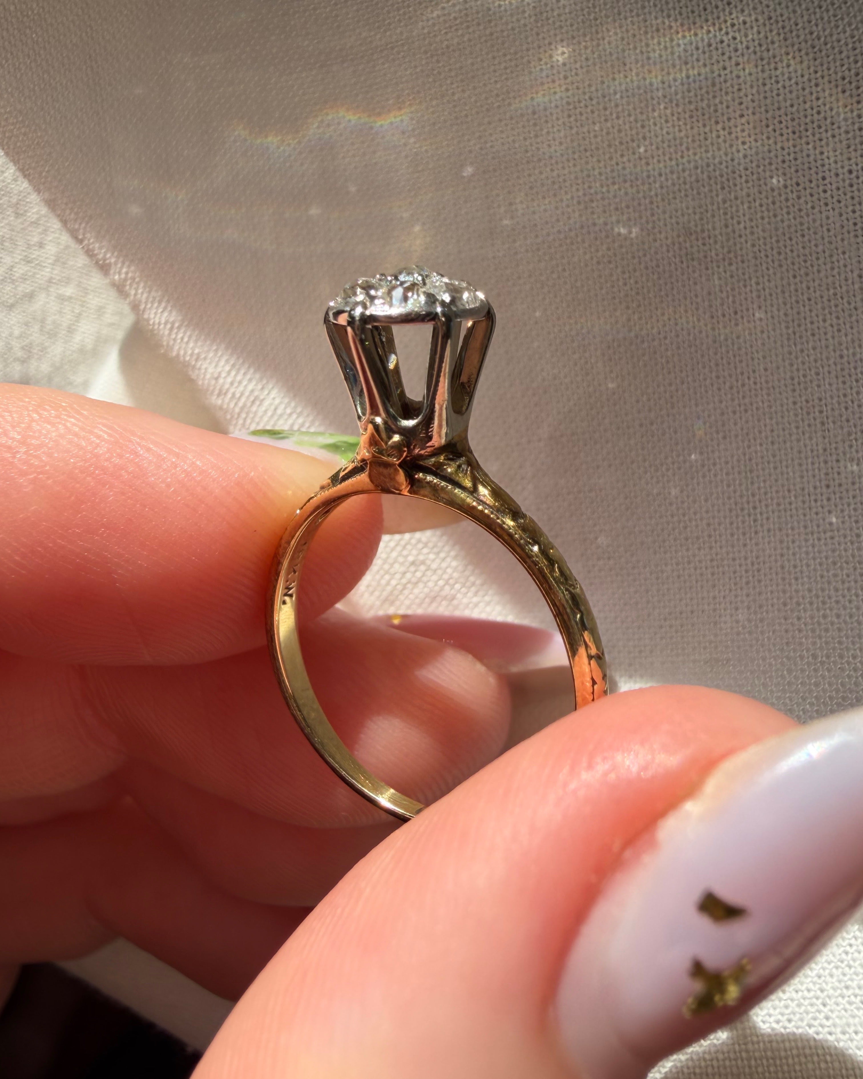 Edwardian Traub Mfg. Co. 18k and 14k Two-Tone Gold and Diamond Cluster Ring
