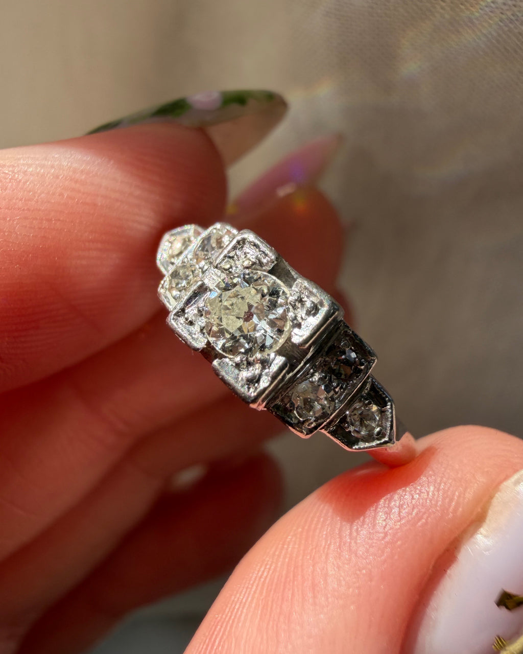 Art Deco Schless Brod & Co. Platinum and Diamond “Horseshoe” Ring