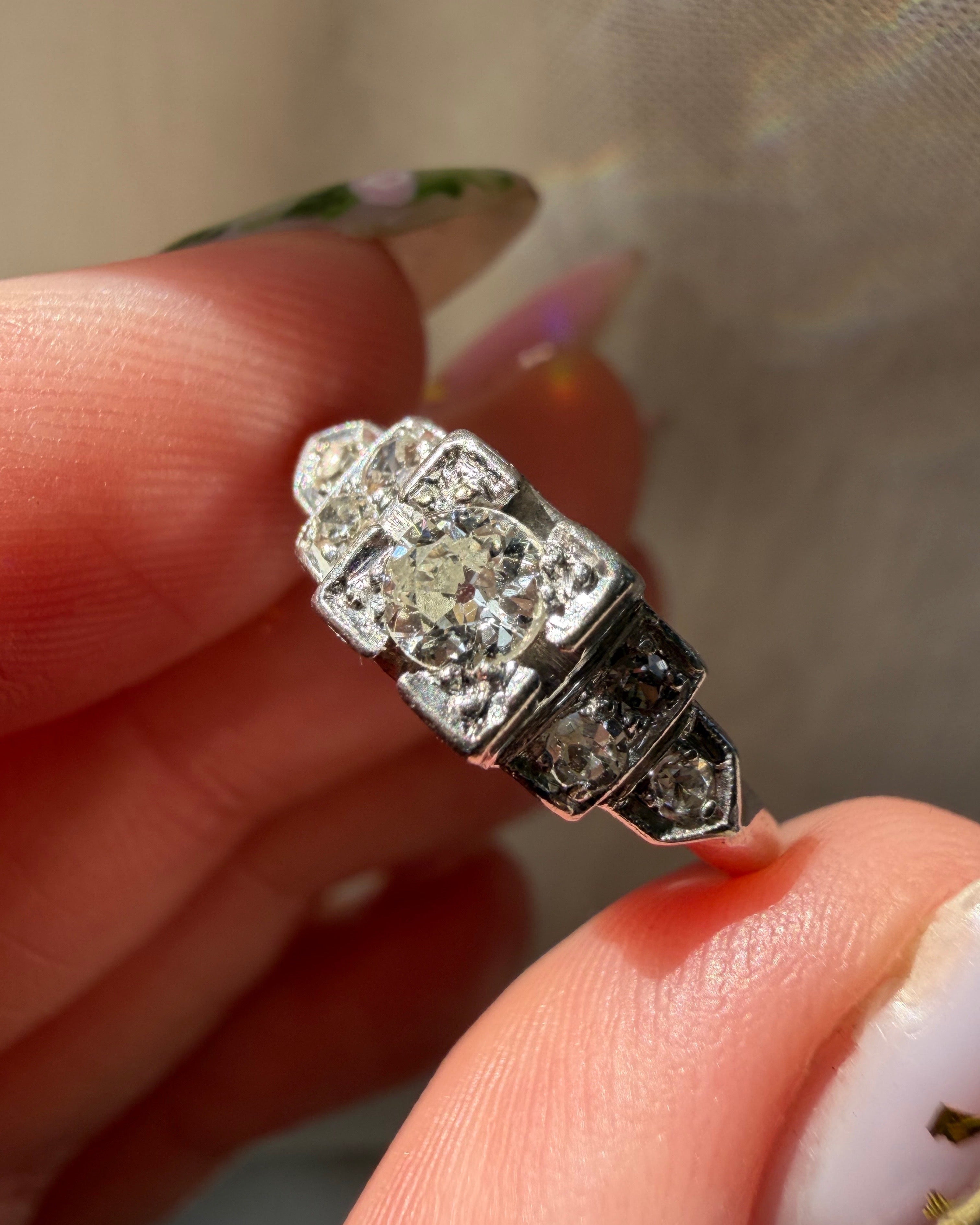Art Deco Schless Brod & Co. Platinum and Diamond “Horseshoe” Ring