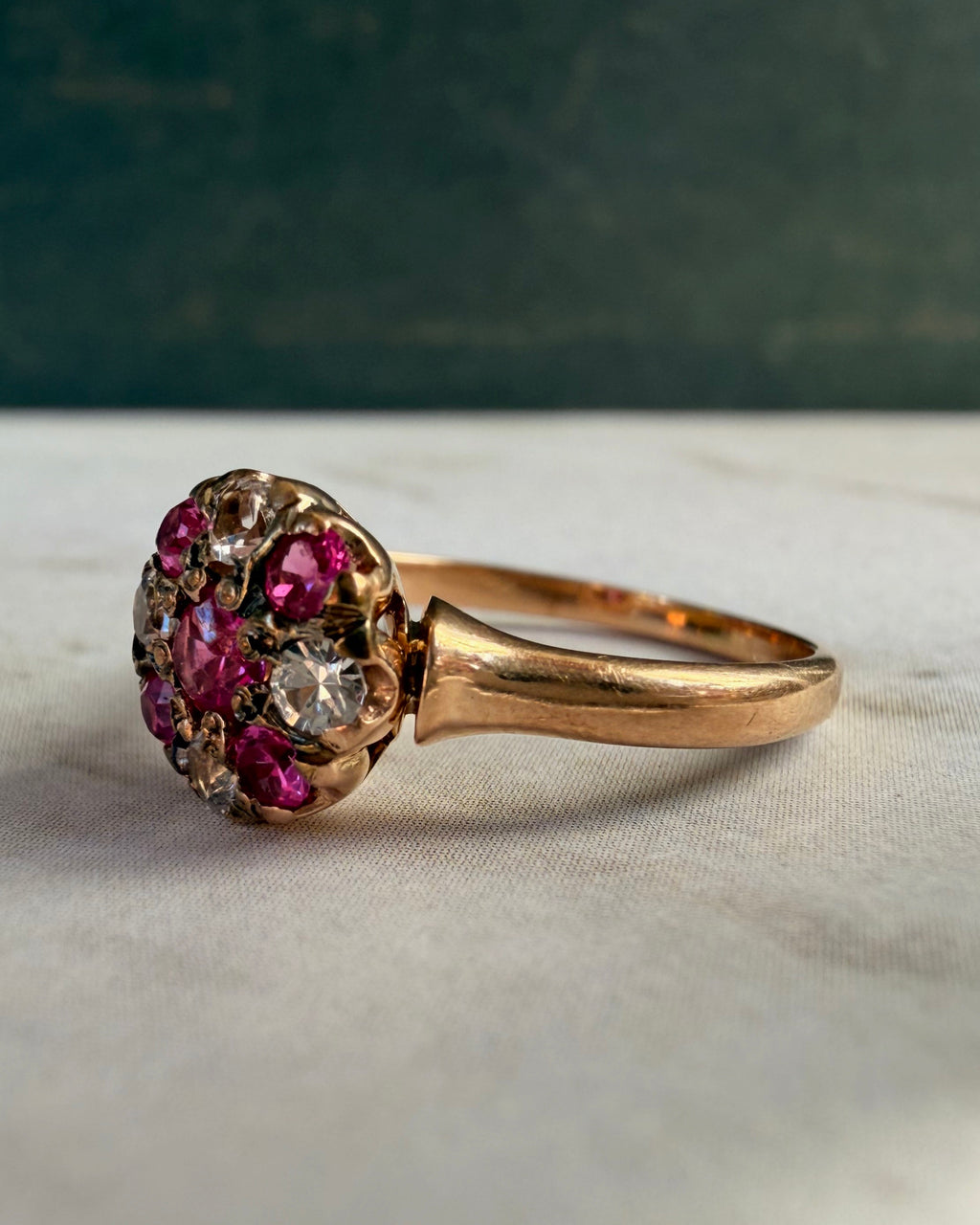 Victorian 14k Rose Gold, Pink Topaz, and White Quartz Ring