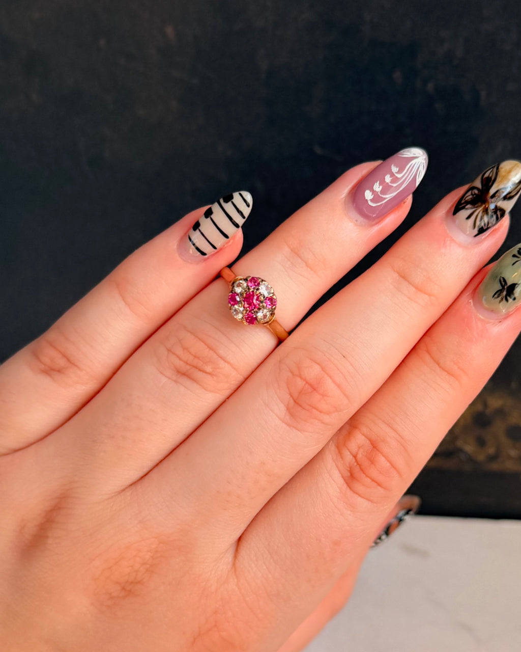 Victorian 14k Rose Gold, Pink Topaz, and White Quartz Ring