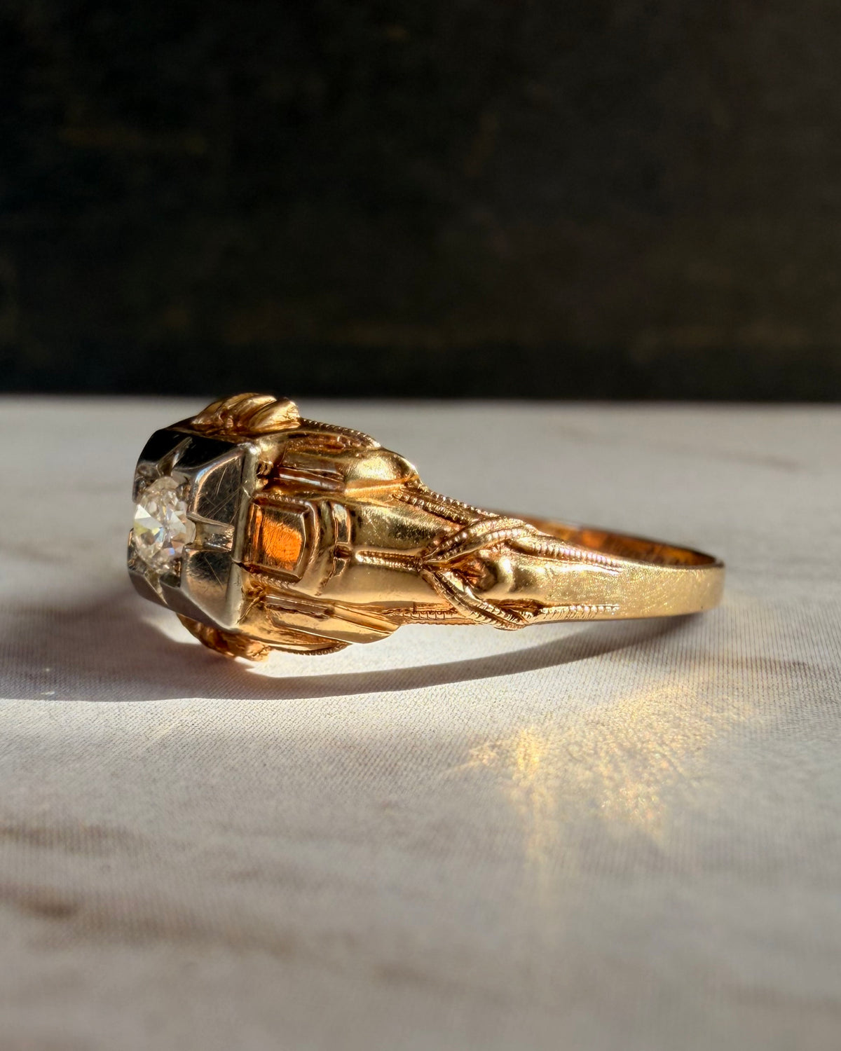 Art Deco 14k Two-Tone Gold and Old European Cut Diamond Ring