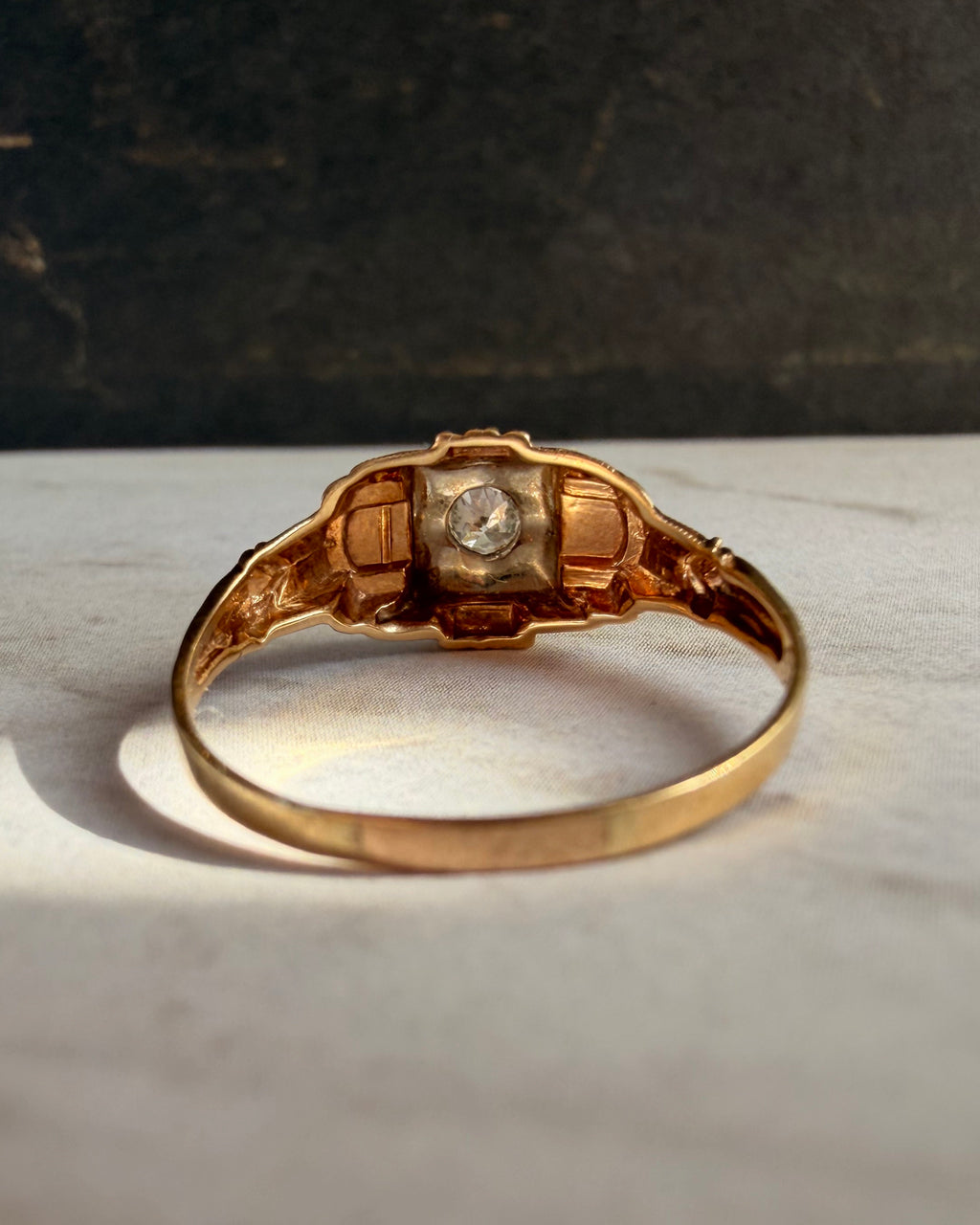 Art Deco 14k Two-Tone Gold and Old European Cut Diamond Ring